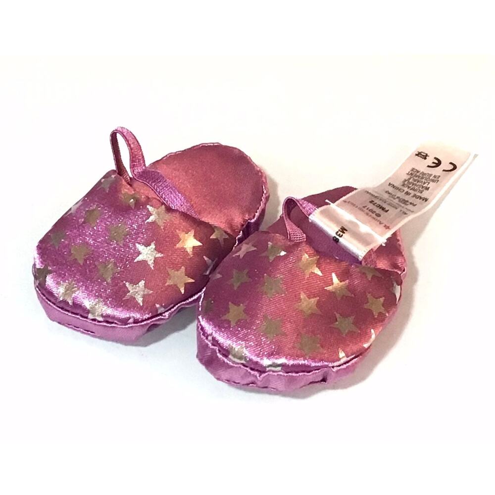 American Girl Doll Luciana Pajama Slippers Star Metallic Purple Satin Shoes New